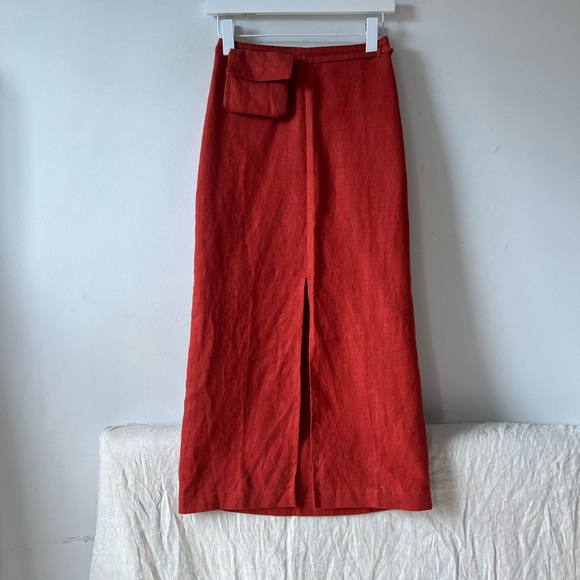 PALOMA WOOL Aquila Red Linen Skirt and Crop Top 34 XS - Picture 10 of 16